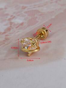 1pc Minimalist Cubic Zirconia Star & Heart Mini Stud Earrings For Women, Genuine 18K Gold Plated Flat Back Threaded Piercing, 20G Bar Cartilage Helix Earring, 2026 New Style - A Pair Of Round, Heart-shaped Planet Earrings - View 4