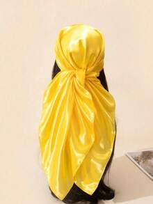 1pc 90cm X 90cm Fashion Versatile Multifunctional Scarf, Solid Yellow Large Square Shawl Sunscreen Wrap Headscarf - Yellow - View 12