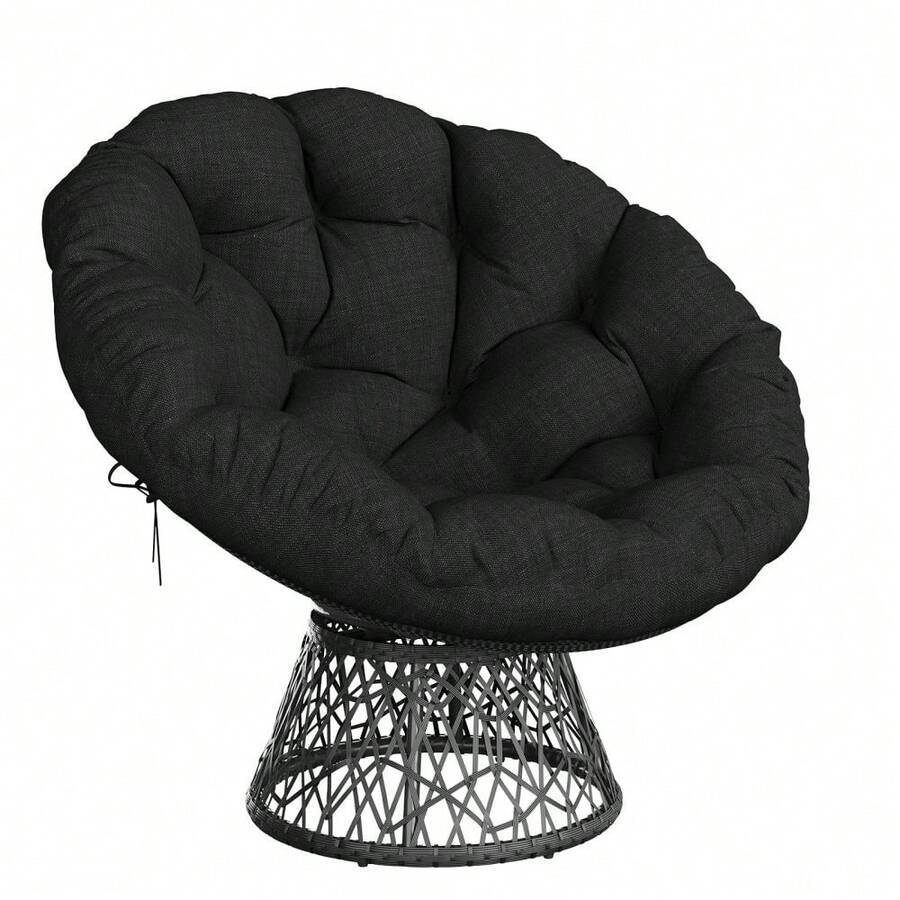 Papasan Chair, 37" Ergonomic Wicker Papasan Chair With Extra-Thick Soft Fabric Cushion, Heavy-Duty Steel Frame, 360° Swivel Base For Living Room, Bedroom & Reading Nook – All Black - B - View 1