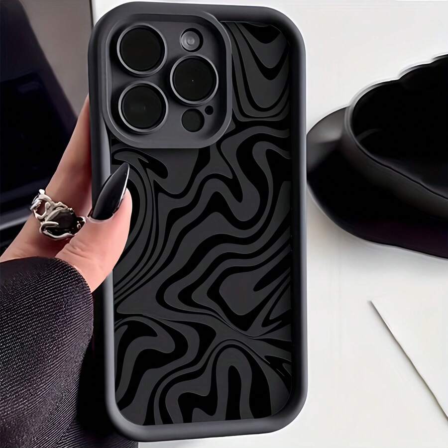 1pc Black Matte Lens Protection Anti-Drop Fluid Pattern Phone Case, Personalized For IPhone 16 Pro Max, 17/16/15/14 Plus/13/12/11, Air, Suitable For Samsung Series - Multicolor - View 1