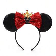 Disney 迪士尼风格红色亮片米妮老鼠耳朵发箍，配金色皇冠 | 闪亮蝴蝶结发饰，适合主题公园和派对 - 皇冠 - 查看 3