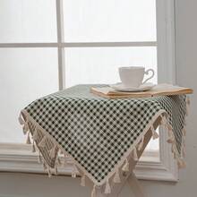1 pieza Mantel a cuadros multicolor con flecos, mantel pequeño para uso doméstico, gabinete de noche, mesa de café, computadora, TV, refrigerador, cubierta de polvo del aire acondicionado - Verde - Ver 7