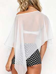 Áo blouse nữ phong cách Y2K retro gợi cảm lãng mạn thanh lịch dáng rộng vải voan mỏng xuyên thấu, áo cổ choàng mùa hè, áo chống nắng nữ, dùng cho đi biển, nghỉ dưỡng, tiệc tùng - trắng - Xem 5