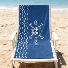 One Piece Beach Towel With "ONE PIECE" Jolly Roger & Blue Ocean Wave Design Print Ultra Soft Beach Towel, Perfect For Pool, Summer Beach And Travel - A - View 2