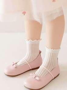 5 Pairs Spring/Summer Thin Ruffle Edge Striped Mesh Breathable Mid-Calf Socks, Suitable For 1-12 Years Old Students - Multicolor - View 5
