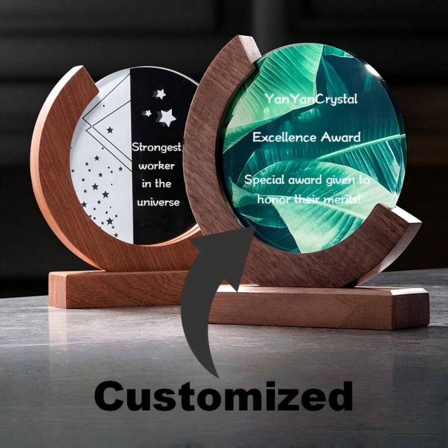 1pc Customized Round Crystal Trophy, Team Anniversary Medal Home Decor Engraved Colorful Image & Text, Home Kitchen Holiday Decoration - Color Printing - View 1