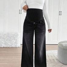 Jeans rectos y holgados con soporte de punto para el vientre de maternidad - Caqui - Ver 5