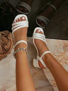 Three-Strap Design, Simple Yet Slimming. Square Toe Accommodates Various Foot Types. Buckle + Elastic Dual Fixation For Stable Walking. Soft Sole, Comfortable For All-Day Wear. Suitable For Commuting, Dating, And Easily Achieving An Elegant Look. The Versatile Summer Must-Have! - White - View 4