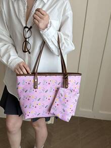Women's Large Capacity Tote Bag Student Work Commuter Shoulder Handbag - Pink - View 7