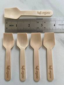 客製化文字LOGO木製100入迷你木匙木刮板甜點匙，一次性小木刮板一次性木製餐具，適用於派對、婚禮、露營 - 木質色 - View 7