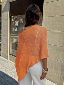 Nuevo top de verano para mujer de estilo bohemio, de punto acanalado, con bajo asimétrico, de tela ligera y transpirable, de corte holgado adecuado para diferentes siluetas, ideal para la playa - Naranja - Ver 10