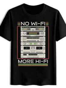 Herr T-shirt med 80-tals 90-tals musikvintage-grafik, med Ghettoblaster & Kassett CD MP3-spelare, sloganen "INGEN MER HI-FI", svart avslappnad sommar-T-shirt med rund hals för DJ:s, musikälskare, nostalgisk present, herrkläder, herrkläder, bomulls-T-shirt, herr-T-shirts, sommaroutfits för män, herr sommarkläder, band-T-shirts, herr-T-shirts, semesteroutfits för kvinnor, blygsamma sommaroutfits, jerseytoppar, damkläder i resortstil, sommarkläder för kvinnor, bomullstoppar, sommartoppar, sommaroutfits, toppar för kvinnor, vita toppar, festtopp. - Svart - Visa 1