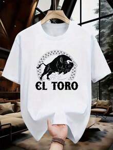 100% Cotton T-Shirt With A Bull Design And "El Toro" Text Print. Soft And Comfortable, Perfect For All Seasons, Great For Going Out, Running, The Gym, Casual Wear, And Streetwear. A Great Gift For Family And Friends. - 黑色 - 查看 6