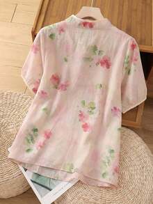 Regalo para mamá, blusa bordada con flores, camisa suelta y elegante de manga corta adecuada para salidas de primavera, vacaciones y reuniones familiares en verano - rosa albaricoque - Ver 2