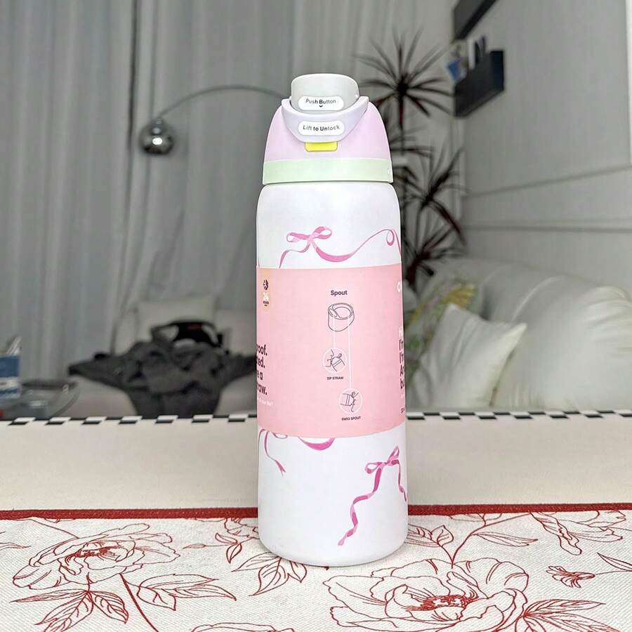 O'WALAFreeSip 32OZ Insulated Stainless Steel Water Bottle Double-Layer Kettle With Straw Vacuum Flasks For Sports Travel - Nơ hồng - 32oz - Xem 1