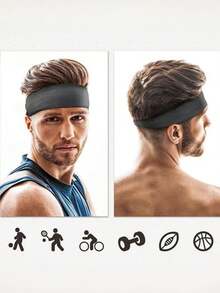 1 pieza Banda para la cabeza deportiva para hombres, absorbente de humedad y sudor, elástica, para fitness, yoga y running, multicolor, de tela suave, banda para el sudor - Multicolor - Ver 7
