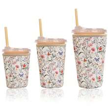 Reable Insulated Sve For Iced Coffee Cup, 3-Pa Coffee Prene Drink Sve For Cold And Hot Drin, Beverage Holder For Iced Coffee Fs - Floral Butterflies - View 1