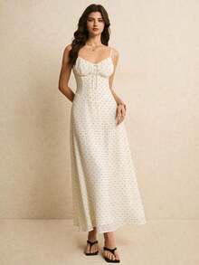 Vestido largo elegante de color crema con escote de corazón y detalles de volantes - perfecto para eventos formales, bodas de verano y citas románticas en la cena, vestimenta de mujeres para el Día de San Valentín, atuendos de mujeres amarillos, vestidos de mujeres en tonos pastel, vestidos elegantes para mujeres, vestidos de graduación blancos, vestidos de verano para mujeres, vestido de fiesta del té - Albaricoque - Ver 3