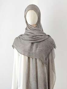 1pc Metal Chain Edge Short Tassel Scarf, Soft Lightweight Daily Shawl Scarf Headscarf, For Party, Travel, Office, Wedding Gift - Multicolor - View 1