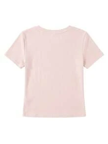 女款修身V領短袖T恤，短版內搭上衣，夏季粉色休閒風 - 粉色 - 查看 3