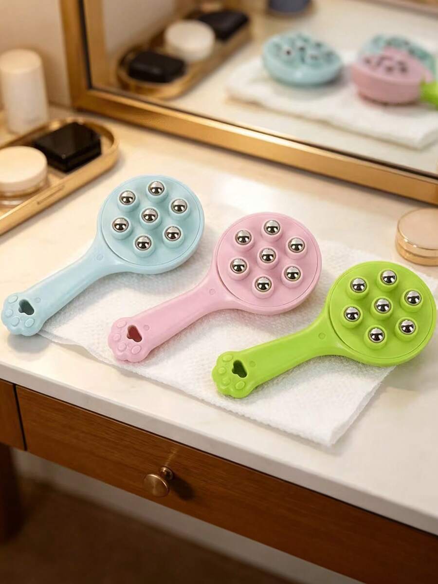 1个全身手动滚轮按摩器,多功能面部及眼部按摩器,放松手部关节按摩梳,便携式面部按摩板,手臂及腿部刺激按摩器,缓解疲劳刮痧按摩刷 - 彩色 - 查看 1