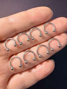 4/8/16 piezas Anillos de septum de acero inoxidable, bolas roscadas de repuesto, aretes de herradura, aros de cartílago, anillos de labio, joyería de perforación corporal - Plateado - Ver 4