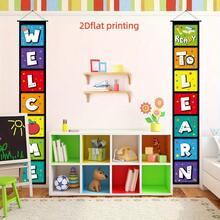 2D Flat 2pcs Back-To-School Season Welcome Decorative Door Couplets, Back-To-School Theme Learning Slogans Decorative Door Flags, Campus Classroom Decorative Banners, Back-To-School Activity Entrance Porch Door Hanging Curtain, Polyester Material - A - View 6