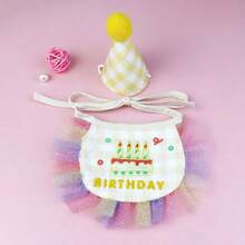 2pcs/Set - Cute Dog Birthday Hat + Bib Set! Happy Birthday Bib Mini Party Hat, Plaid Mesh Bib, Adjustable Bib Scarf For Cats And Dogs, Pet Birthday Costume Accessories - Multicolor - View 10