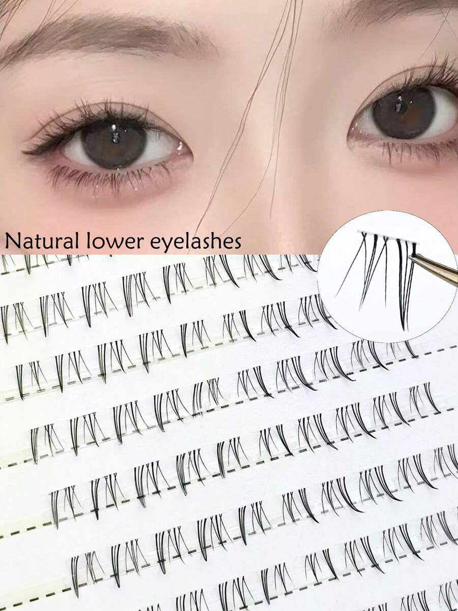 100pcs/Pack High Capacity Black Small Flower Rabbit False Eyelashes, Transparent Segmented Natural Lashes For Beginners - 查看 1