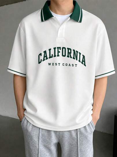 Áo Polo ngắn tay nam mùa hè phong cách thường ngày American College & Street CALIFORNIA, phù hợp mặc ở nhà, ngoài trời, thành phố, dáng regular, dạo phố, trẻ trung, tối giản, học đường, retro, đa năng, chất lượng, thanh lịch, cá tính, thể thao
