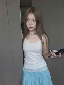 女款蕾絲荷葉邊飾吊帶背心休閒白色夏季 - 白色 - 查看 2