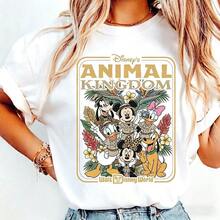 Authorized By Disney. Mickey Mouse) On The Front, Mickey, Minnie, Donald Duck, Daisy, Goofy And Pluto In Safari Uniforms Are Presented In Retro Illustration Style, With Tropical Plants And The Words "ANIMAL KINGDOM", And A Group Of Elegant Ladies And Ladies' Cotton T-Shirts. The Fabric Is Soft, Comfortable, And Breathable, Suitable For Daily Wear, Shopping, Travel, Parties, And Home Use. Men's And Women's Clothing, As Well As Lovers' Clothing, Are Also Suitable As Exquisite Gifts. Every Woman Should Have One. - trắng - Xem 6