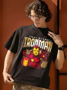 Marvel Tony Stark Iron Man Armor Graphic T-Shirt, 100% Cotton Men's Tee, Summer Streetwear, Casual Inner/Outer Wear, Great Gift Idea - 黑色 - 查看 5