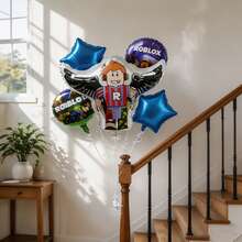 MINISO Roblox Cartoon Helium Balloons – Blue Star & Character Foil Balloons For Birthday Party, Celebration, Game Room Decor, Inflatable Cartoon Props, Fun Party Supplies, Party Decoration Kit - View 6