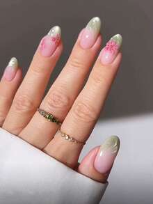 24pcs Spring Sakura Ombre Oval Nail Stickers, Soft & Transparent, Includes Jelly Gel + Buffing, Suitable For Soft Girl/Commuter, Daily/Date/Picnic Versatile No-Bake Nail Wraps - Multicolor - View 5