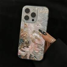 1 pieza Funda de teléfono personalizada compatible con iPhone 16 Pro Max, 17/16/15/14 Plus/13/12/11, Series con protección de lente anti-caída, diseño en relieve de fénix con concha y pluma en color oro rosa - Multicolor - Ver 3