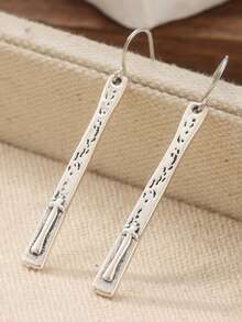 Vintage Silver Hollow Cross Drop Earrings, Handmade Silver Rectangular Geometric Punk Style Earrings For Women - Silver - View 8