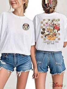 Disney Mickey & Co. Offers T-Shirts Featuring Mickey Mouse And His Friends. This Officially Licensed Women's Short-Sleeved T-Shirt With Double-Sided Prints Is Perfect For Everyday Wear In Spring And Summer, Making It An Ideal Gift Option. - trắng - Xem 6