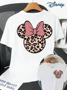 T-shirt à manches courtes pour femmes avec une impression recto-verso représentant une image de dessin animé de Minnie Mouse de Disneyland. Ce t-shirt décontracté et élégant à col ras-du-cou est légèrement extensible, non transparent et fabriqué dans un matériau facile d'entretien. - Blanc - Voir 2