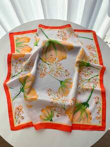 1pc Elegant Versatile Purple Iris Pattern Faux Silk Scarf, Headscarf - Multicolor - View 6