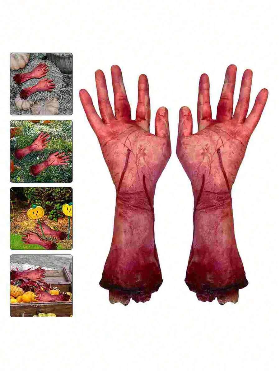 5pcs/1pc Halloween Party Props Include Realistic Prosthetic Hands, Prosthetic Arms, Prank Props, Lifelike Severed Hands, Severed Feet, And Bloody Limbs; Halloween Horror Decorations; Haunted House Sets; Party Sets; And Thriller-Themed Events. - Multicolor - View 1