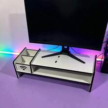 1 peça Suporte para Monitor de Computador de Escritório Muito Atraente, Dupla Camada com Gaveta, Prateleira Organizadora Multifuncional para Secretária, Base Elevatória para Monitor com Arrumação - A - Ver 3