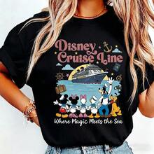 (Authorized By Disney. Mickey Mouse) The Disney Cruise Design Features Mickey, Minnie, Donald Duck, Daisy, Goofy, And Brute In Retro-Style Sailor Suits. The Disney Cruise Line Is Depicted In The Background, Surrounded By Navigational Elements Such As Anchors, Compasses, And Suitcases, As Well As Elegant Women In Pure Cotton T-Shirts. The Fabric Is Soft, Comfortable, And Breathable, Making It Suitable For Everyday Wear, Shopping, Travel, Parties, And Lounging At Home. This Clothing Is Suitable For Both Women And Men And Also Makes A Great Gift For Couples. Every Woman Should Own One. - màu đen - Xem 6