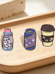 Soft Gothic Skull Pattern Bottled Skull Juice Can Metal Badge Punk Style Skull Coffee Cup Alloy Brooch Lapel Pin Backpack Badge Jewelry Gift - Multicolor - View 6