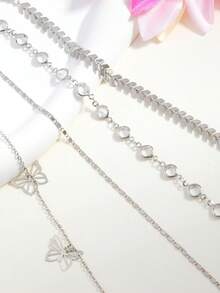 4pcs Fashionable Minimalist Elegant Butterfly Multi-Layer Anklets For Women, Summer - Silver - View 4