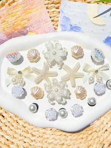 20件米色鞋飾（海星、花朵、貝殼、蝴蝶結）適用於穿孔拖鞋DIY裝飾配件，完美搭配單品，生日、節日、派對禮物首選 - 米色 - 查看 3