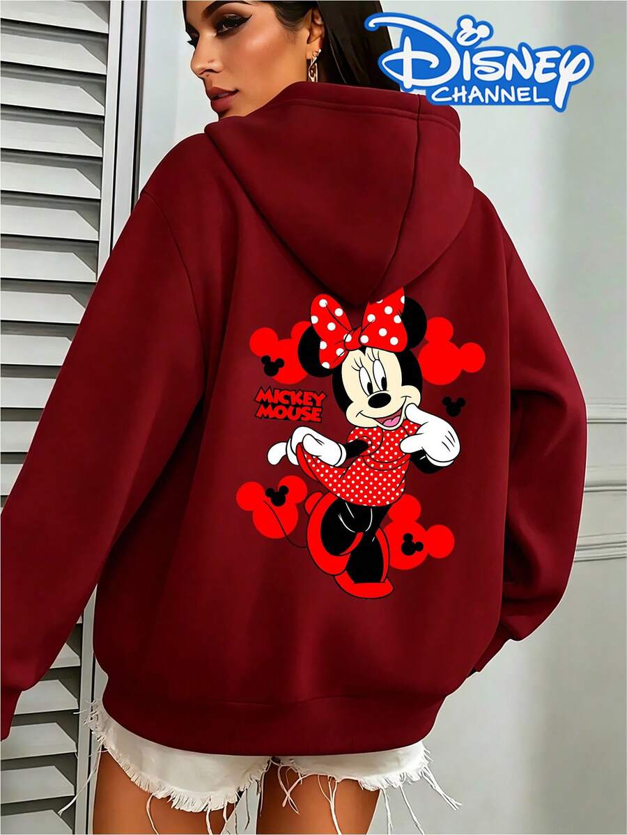 Disney Minnie Mouse Print Hoodie, Women's Hoodie, Men's Hoodie,Fathers Day Gift,Fourth Of July,Disney Collaboration - 紅色 - 查看 1