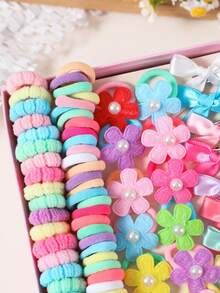 80pcs Colorful Ribbon Bow, Pearl, Butterfly Hair Clips, Scrunchies, Minimalist Hair Accessories For Girls, Everyday Use - Multicolor - View 2
