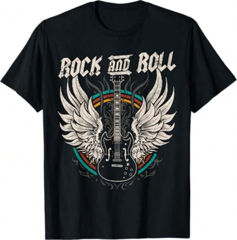 Camiseta de rock and roll con guitarra y música rock vintage - Negro - Ver 1