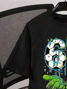 GraphicGems Boys' Basic Short Sleeve T-Shirt, Casual, Elegant, Creative, Personalized, Refreshing, Chic, Minimalist, Cool Style, With Digit 67 Football Graphic Print, Comfortable Clothing For Daily Wear, Cozy Summer And Autumn Styles, Suitable For 7 Year Olds, Graphic Clothing For Boys, Hip Hop Clothing For Boys. - 藍色 - 查看 5